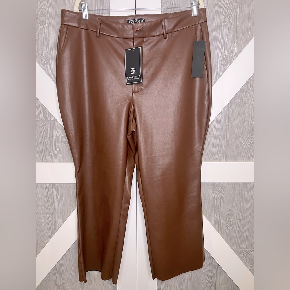 156. Bagatelle Women’s Faux Leather Pants Cropped Kick Flare, Cognac Women’s XL